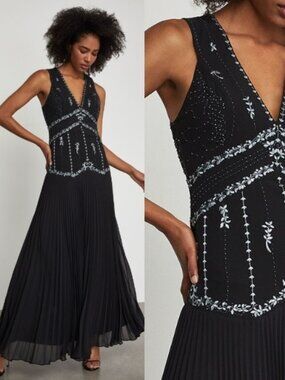 NWT BCBG MAXAZRIA Star-Embroidered Gown Dress Black size 6